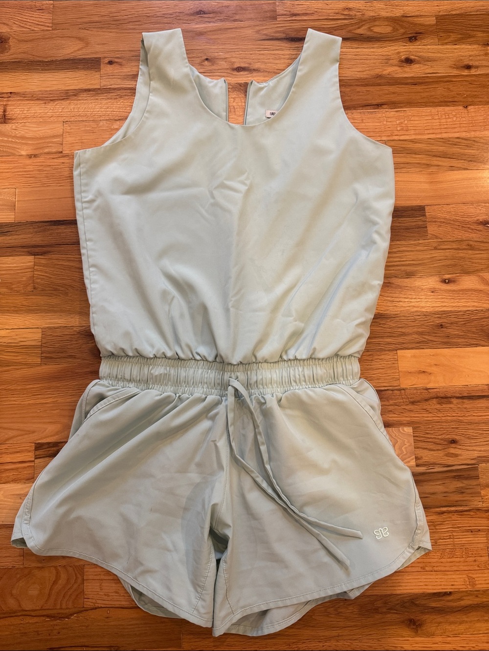 Albion Light Sage Green Sleeveless Romper with Drawstring Waist